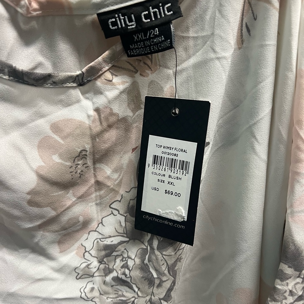 City Chic blouse cold shoulder floral chiffon top XXL 2X 24 whimsy in cream NWT